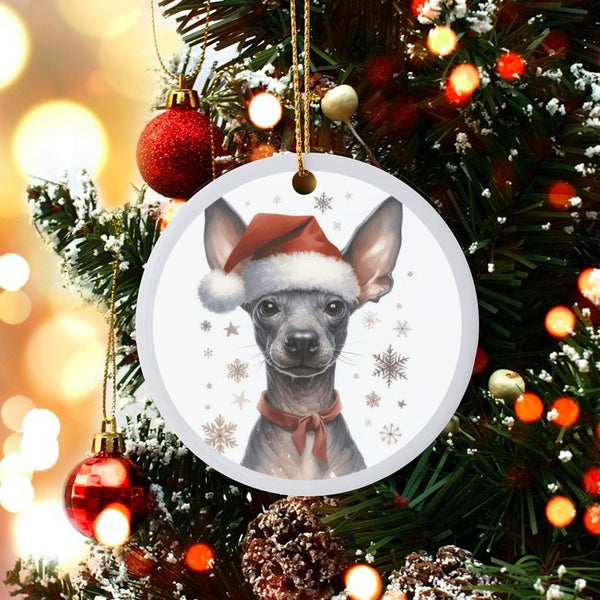 Mexican Hairless Dog Santa Hat Ornament, Xoloitzcuintli Christmas Ornament, Ceramic Puppy Tree Ornament, Holiday Present for 