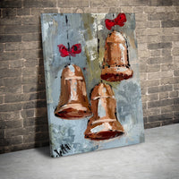 Painted Copper Ornaments Canvas, Christmas Bells Canvas Wall Art, Festive Red Bow Canvas Print, Holiday Wall Art, Christmas Home Decor Present