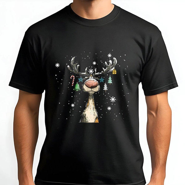 Whimsical Holiday Reindeer Shirt, Adorable Reindeer Christmas T-Shirt, Humorous Xmas Graphic Tee, Retro Reindeer Shirt, Holid