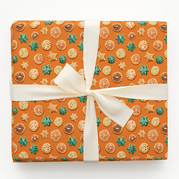 Dried Citrus Slice Wrapping Paper, Christmas Cookie Wrapping Paper, Watercolor Holiday Gift Wrap, Festive Baker Present Wrapp