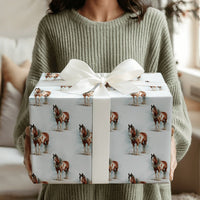 Equestrian Holiday Gift Wrap, Clydesdale Horse Christmas Wrapping Paper, Watercolor Draft Horse Wrapping Paper, Winter Farm Present Wrap