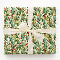 Southwestern Holly Gift Wrap, Watercolor Cactus Christmas Wrapping Paper, Desert Holiday Wrapping Paper, Festive Xmas Wrap