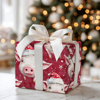 Santa Hat Farm Animal Gift Wrap, Christmas Pig Wrapping Paper, Adorable Watercolor Pig Wrapping Paper, Holiday Pig Gift Wrapping Paper