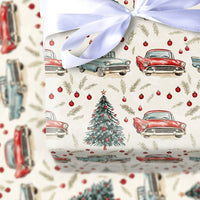 Retro Holiday Gift Wrap, Vintage Car Christmas Wrapping Paper, Classic Car Present Paper, Nostalgic Xmas Wrapping Paper, Car Lover Present
