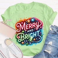 Colorful Retro Holiday Graphic Tee, Merry and Bright Tie Dye Christmas Shirt, Rainbow Xmas T-Shirt, Matching Holiday Outfit