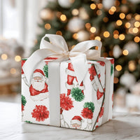 Humorous Pom-Pom Holiday Gift Wrap, Cheerleader Santa Christmas Wrapping Paper, Whimsical Santa Claus Wrapping Paper, Novelty Xmas Gift Wrap