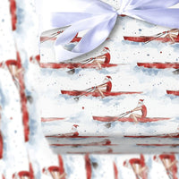 Watercolor Sculling Crew Gift Wrap, Rowing Santa Wrapping Paper, Sports Christmas Wrapping Paper, Rower Holiday Gift Wrap Paper