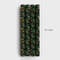 Watercolor Pine Cone Gift Wrap, Woodland Deer Christmas Wrapping Paper, Winter Forest Holiday Wrapping Paper, Rustic Green Gift Wrap Roll