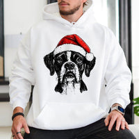 Adorable Santa Hat Dog Hoodie, Boxer Dog Christmas Hoodie, Humorous Pet Holiday Graphic Hoodie, Boxer Mom Pullover Sweatshirt, Dog Lover Xmas Present