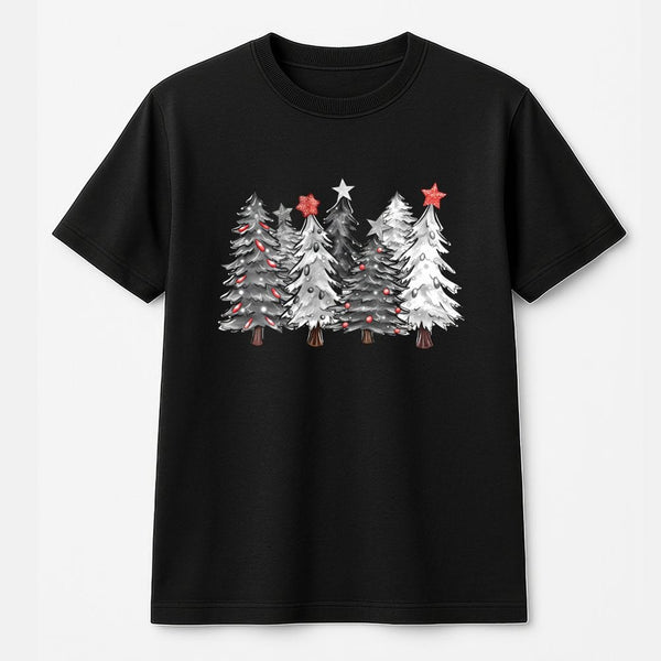 Modern Pine Forest T-Shirt, Minimalist Christmas Tree Shirt, Winter Nature Graphic Tee, Festive Holiday Christmas Shirt, Unis