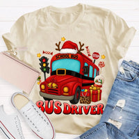 Santa Hat Holiday Bus T-Shirt, School Bus Driver Christmas Shirt, Humorous Xmas Transportation Staff Tee, Bus Driver Appreciation Present