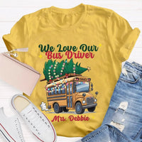 Custom Name Bus Driver Shirt, Personalized School Bus Christmas Tree T-Shirt, Holiday School Bus Tee, Christmas Tree Graphic Teacher Shirt