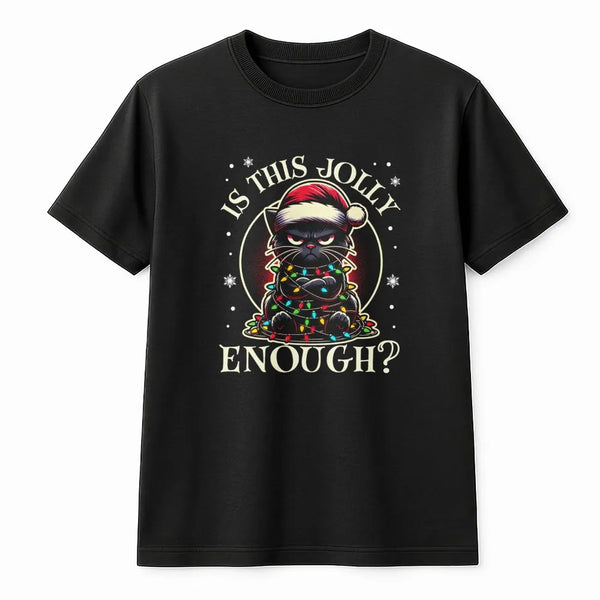 Grumpy Kitty Xmas Lights T-Shirt, Humorous Black Cat Christmas Shirt, Holiday Cat Lover Graphic Tee, Adorable Spooky Cat Shir