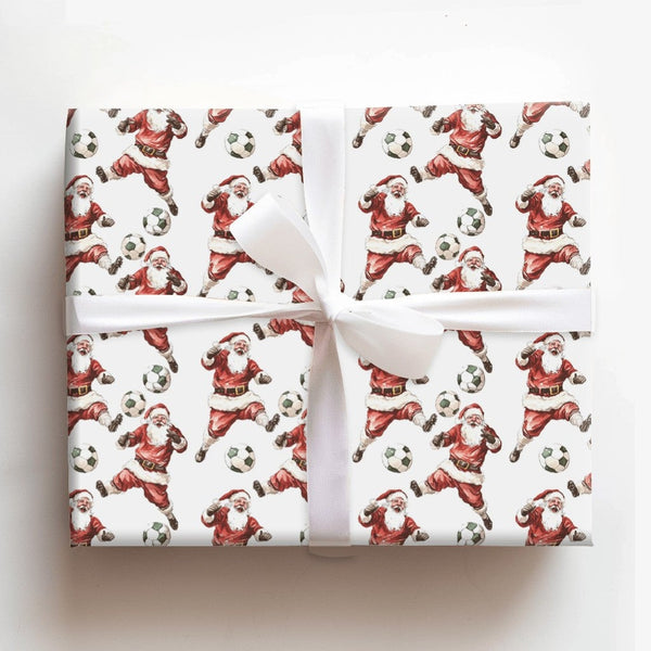 Sports Christmas Gift Wrap, Soccer Santa Claus Wrapping Paper, Football Player Holiday Paper, Soccer Coach Xmas Present Wrapp
