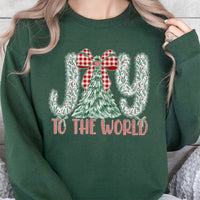 Plaid Christmas Tree Crewneck, Joy to the World Sweatshirt, Christian Holiday Sweater, Festive Xmas Graphic Pullover, Women Christmas Present