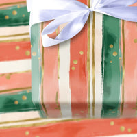 Red Green Gold Confetti Gift Wrap, Painterly Stripe Christmas Wrapping Paper, Modern Holiday Wrapping Paper, Artistic Xmas Gift Wrap Roll