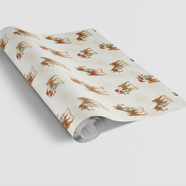 Watercolor Holiday Pup Gift Wrap, Basenji Dog Christmas Wrapping Paper, Canine Lover Present Paper, Festive Pet Winter Wrappi