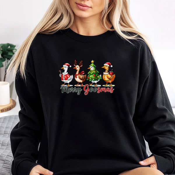 Silly Goose Humorous Christmas Graphic Pullover, Merry Goosmas Sweatshirt, Holiday Goose Crewneck, Adorable Winter Season Xma
