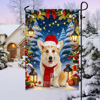 Santa Hat Dog Holiday Yard Flag, Corgi Christmas Garden Flag, Winter Corgi Outdoor Flag, Double-Sided Festive Puppy Lawn Decoration