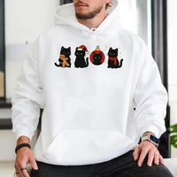 Adorable Holiday Kitten Sweatshirt, Black Cat Christmas Hoodie, Festive Cat Lover Pullover, Spooky Adorable Winter Hooded Sweatshirt, Xmas Present