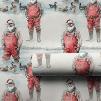 Duck Hunter Christmas Gift Wrap, Hunting Santa Wrapping Paper, Watercolor Outdoorsman Fishing Wrapping Paper, Holiday Gift Wrap Roll