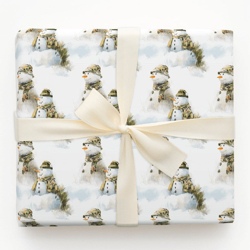 Military Camouflage Gift Wrap, Camo Snowman Christmas Wrapping Paper, Patriotic Winter Holiday Wrapping Paper, Snowman Gift Wrap Roll