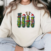 Holiday Pickle Jar Fairy Lights Sweater, Christmas Pickle Sweatshirt, Humorous Pickle Christmas Crewneck, Festive Food Lover Sweatshirt Present