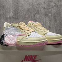 Low Top Sneakers, Beige Pink Colorway, Lace Up Design, Casual Gift for Sneaker Fans