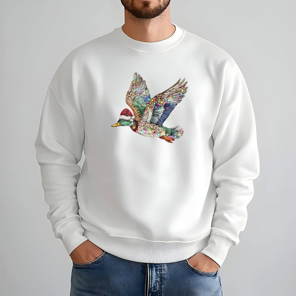 Rhinestone Style Waterfowl Bird Crewneck, Mallard Duck Christmas Sweatshirt, Holiday Duck Hunter Sweater, Retro Christmas Wil