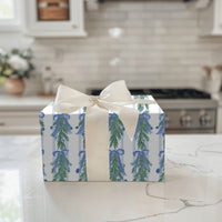 Blue Bows Christmas Gift Wrap, Watercolor Pine Garland Wrapping Paper, Elegant Botanical Holiday Wrapping Paper, Luxury Winter Present Paper
