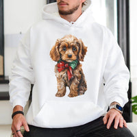 Puppy with Red Bow Holiday Sweatshirt, Cavapoo Christmas Hoodie, Adorable Dog Lover Hooded Sweater, Festive Cavapoo Christmas Present for Dog Mom
