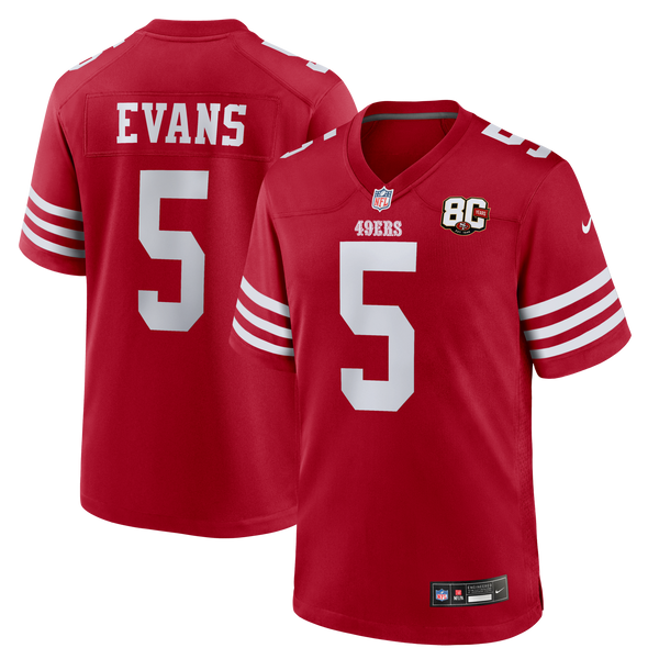 San Francisco 49ers Mike Evans Scarlet 80th Anniversary Game Jersey