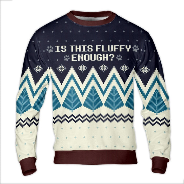 Dog Lover Christmas Sweater, Is This Fluffy Enough Ugly Sweater, Humorous Paw Print Sweatshirt, Adorable Pet Holiday Sweater