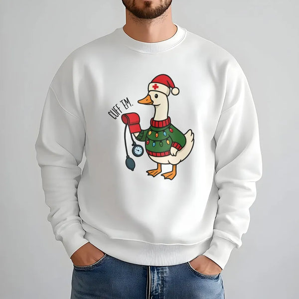 Humorous Cuff Em Goose Sweatshirt, Nurse Christmas Sweatshirt, Holiday Healthcare Worker Crewneck, Adorable Nursing Student P