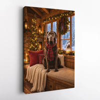 Plaid Scarf Labrador Holiday Wall Art, Christmas Chocolate Lab Canvas, Comfy Cabin Dog Christmas Print, Rustic Labrador Canvas