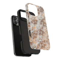 Golden Bokeh Winter Pattern Phone Case, White Snowflake iPhone Case, Festive Christmas Holiday Phone Cover, Comfy Snow Tough Case Present