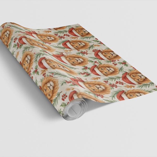 Festive Santa Hat Animal Gift Wrap, Christmas Lion Wrapping Paper, Safari Holiday Wrapping Paper, Animal Lover Xmas Present P