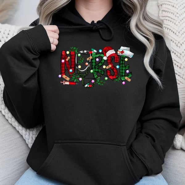 Plaid Festive Medical Hoodie, Christmas Nurse Hoodie, Nursing Student Holiday Hooded Sweatshirt, Adorable Xmas Nurse Hoodie, 