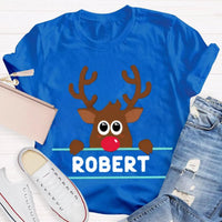 Custom Name Reindeer Holiday Graphic Tee, Personalized Christmas Elk Bow Shirt, Adorable Christmas Elk T-Shirt, Festive Winter Holiday Present