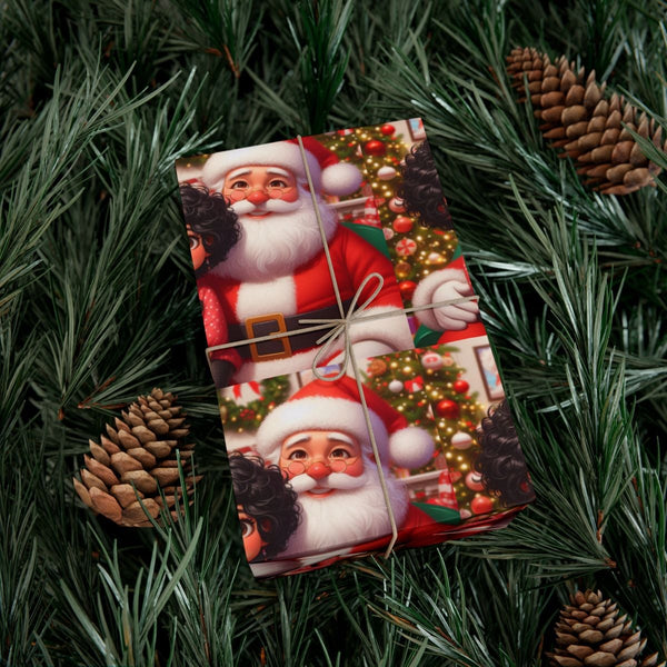 Black Santa Selfie Holiday Gift Wrap, African American Santa Wrapping Paper, Christmas Present Wrapping Paper Roll, Kids Holi