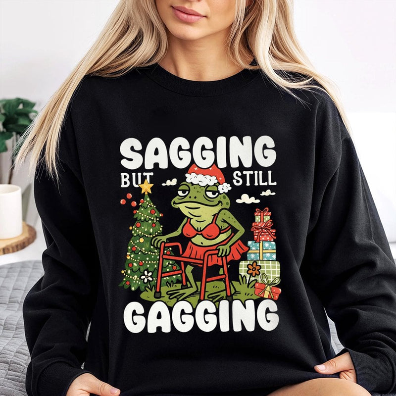 Humorous Christmas Frog Sweatshirt, Sagging but Still Gagging Sweatshirt, Adult Humor Xmas Crewneck, Retro Holiday Gag Present Frog Sweatshirt
