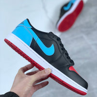 Low Top Sneakers, Blue Black Red Colorway, Lace Up Design, Casual Gift for Sneaker Fans