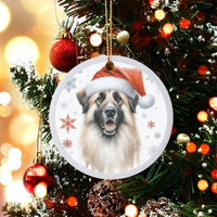 Santa Hat Leonberger Ceramic Ornament, Leonberger Dog Christmas Ornament, Snowflake Dog Holiday Ornament, Pet Lover Keepsake Present