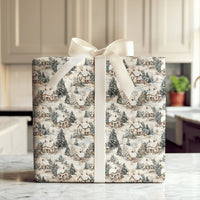 Snowy Cottage Gift Wrap, Vintage Winter Village Wrapping Paper, Retro Christmas Wrapping Paper Roll, Nostalgic Holiday Present Wrap Paper