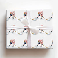 Watercolor Sports Gift Wrap, Santa Hockey Wrapping Paper, Ice Hockey Player Christmas Wrapping Paper, Adorable Holiday Gift Wrap Roll