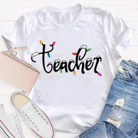 Adorable Holiday Educator Graphic Tee, Christmas Lights Snow Teacher T-Shirt, Festive Winter Teacher Shirt, Merry Christmas Present