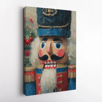 Festive Oil Impasto Nutcracker Canvas Print, Nutcracker Canvas Wall Art, Holiday Nutcracker Canvas Decor, Vintage Christmas Art Present