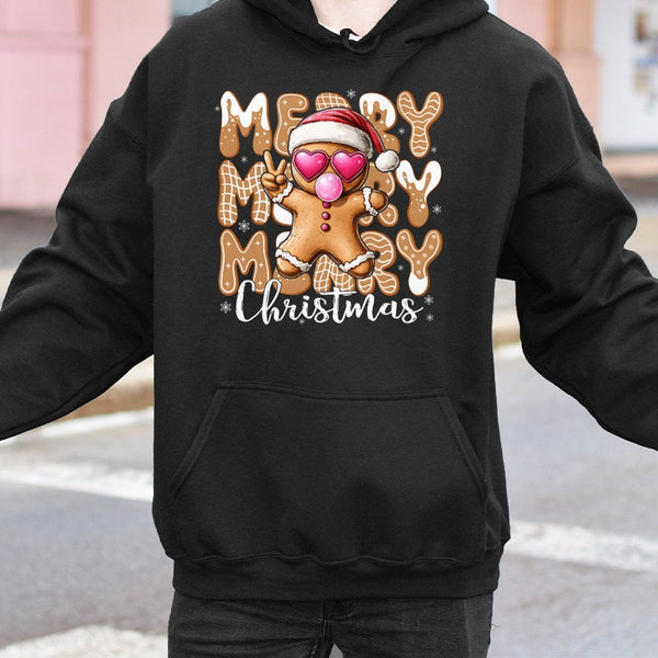 Cool Bubblegum Cookie Hoodie, Gingerbread Man Christmas Hoodie, Humorous Holiday Graphic Hoodie, Adorable Xmas Pullover Sweat
