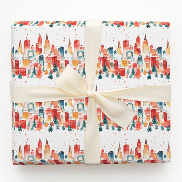 NYC Watercolor Gift Wrap, City Skyline Christmas Wrapping Paper, Urban Winter Holiday Wrapping Paper, New York City Gift Wrap