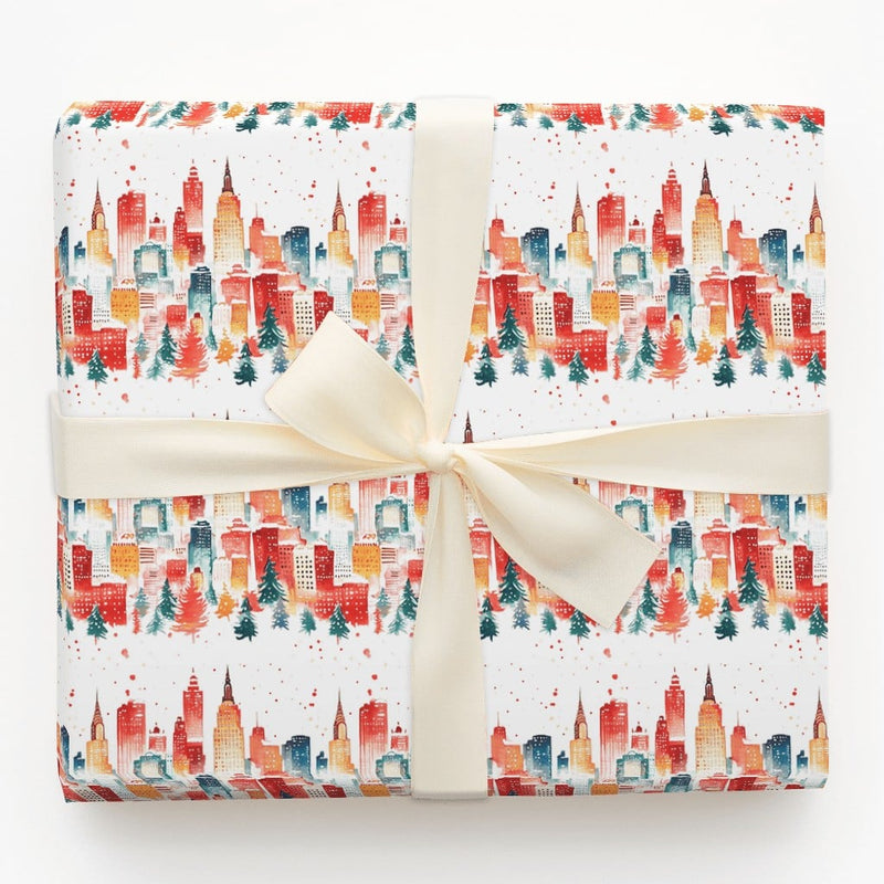 NYC Watercolor Gift Wrap, City Skyline Christmas Wrapping Paper, Urban Winter Holiday Wrapping Paper, New York City Gift Wrap Roll